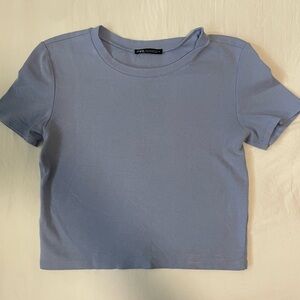 Blue cropped zara cotton shirt